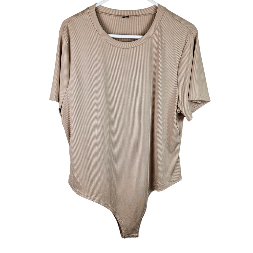 Shein Curve 4XL Taupe Ribbed Bodysuit Short Sleeve Top Plus Size Women's